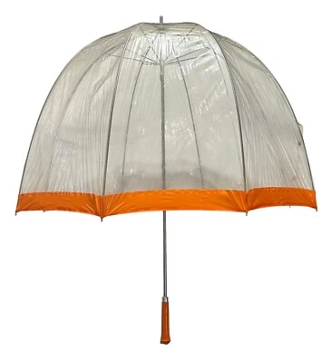 De Colección Paraguas Cúpula Burbuja Transparente Naranja Años 60 70 Estilo Mod Vinilo Plástico Ver-Thru Foto 1 de 4