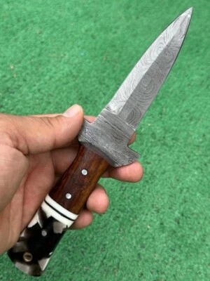 定制双刃手工大马士革钢狩猎匕首靴刀生存 — 第 1/4 张图片