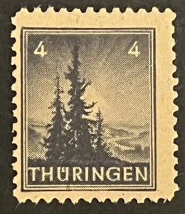 Travelstamps: 1945 Germany Thuringen Soviet Zone Stamp Mi 93 - 4pf Mint MNH OG - Picture 1 of 5