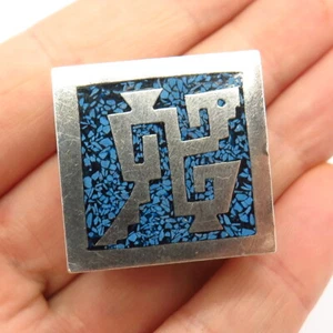 Scatola pillole intarsio design tribale design tribale argento sterling 925 vintage vera gemma turchese - Foto 1 di 6