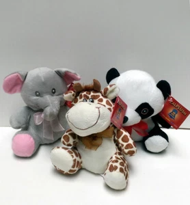 3x Stuffed Animal Plush Zoo Animal Plushies Elephant, Panda, Giraffe Doll Toy 8" - Picture 1 of 10