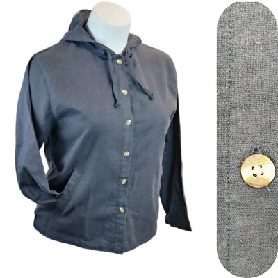 Женский большой черный льняной топ Jennifer Moore с капюшоном на шнурке на пуговицах спереди - Изображение 1 из 4