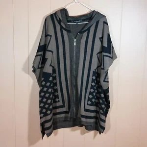 Walter Baker Poncho Sweater Sz M Reza Brown & Black Hooded Oversize Wool Blend - Picture 1 of 8