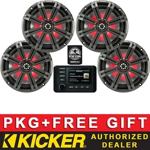 RECEPTOR DE MEDIOS DIGITALES KICKER KMC4 PAQUETE DE AUDIO MARINO + ALTAVOCES LED 8" 2 PARES - Imagen 1 de 7