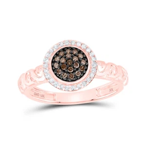 10K Rose Gold Womens Round Brown Diamond Cluster Ring 1/4 Cttw - Picture 1 of 2