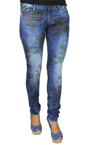 Modische Redbridge Damen Designer Stretch Jeans Hose blau mit Blumenmuster - Bild 1 von 3