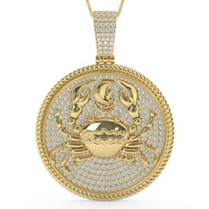 Echter Moissanit Diamant Tierkreis Astrologie Krebs Krabbe 14K Gold Anhänger Charm Set - Bild 1 von 18