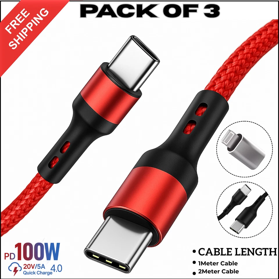 Type C to Type C Cable USB C Fast Charger Samsung Lead For iPhone 15 16 Pro Max - Image 1 of 4