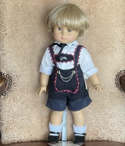 Gotz Blonde Boy Doll Hans 1987 Wig Brown Eyes Suede Shorts 48207 Price Tag 18" - Picture 1 of 19