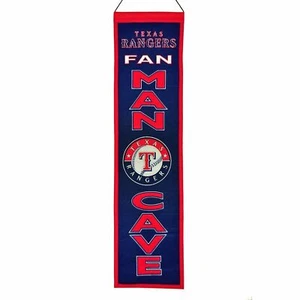 NEW Texas Rangers Baseball Fan Man Cave 8"x32" Sign Embroidered Heritage Banner - Picture 1 of 4