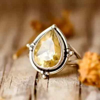 925 Sterling Silver Handmade Citrine Gemstone Statement Woman Ring All Size R225 - Image 1 of 3