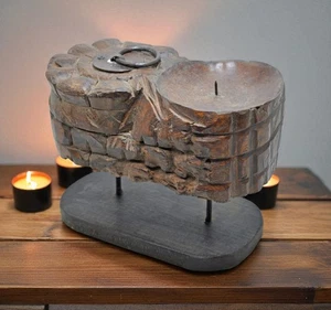 Antique Wooden Candle Holder Stand Original Old Hand Carved - Picture 1 of 7
