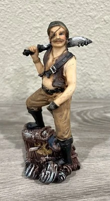 "Estatuilla pirata bucanero con espada, gancho y tesoro escultura 5,5"" de colección" Foto 1 de 4