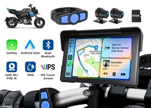 7" IPS Touch Screen Motorcycle Stereo Wireless CarPlay Android Auto Bluetooth 4K - Picture 1 of 12