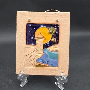 Porto Rico Landscape Pottery Art Tile Plaque Artist Signed 5x4 - Picture 1 of 6