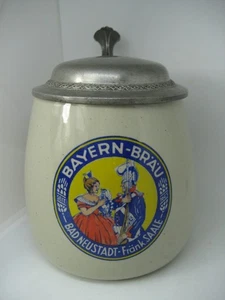 Alter Brauerei Bierkrug Bayern - Bräu Bad Neustadt Fränkische Saale Zinndeckel - Bild 1 von 12
