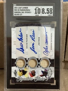 2021 Leaf Lumber DAVE PARKER JIM RICE ANDRE DAWSON Auto Bat #2/2 SGC 10 - Picture 1 of 3