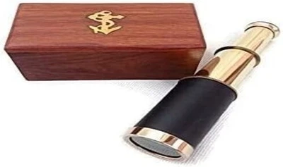 6英寸黄铜望远镜带木盒老式迷你手持间谍玻璃航海 — 第 1/2 张图片