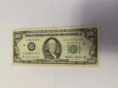 USA Bank Note: USA, One Hundred Dollar 1985 No. D 01897270 A - Image 1 of 2