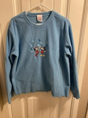 Disney Store L Top Polar Azul Mickey Minnie Mouse Invierno Sudadera Bordada Foto 1 de 4