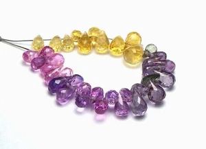 3 Zoll Strang REGENBOGEN ZIRKON Rosa Gelb Lila 4-6 mm Träne Perlen NATÜRLICH - Bild 1 von 2