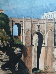Pintura Original en Acuarela "Puente de Ronda, España" 16"x 12" NO ES UNA IMPRESIÓN - Imagen 1 de 6