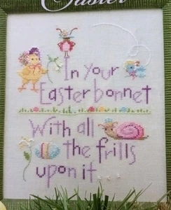 Cross Stitch "IN YOUR EASTER BONNET" pattern ~ chick, snail, egg, flowers - Imagen 1 de 1