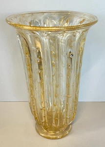ANTICO VASO BAROVIER & TOSO MURANO VETRO SOMMERSO BOLLE FOGLIA ORO ANNI 6O ITALY - Imagen 1 de 11