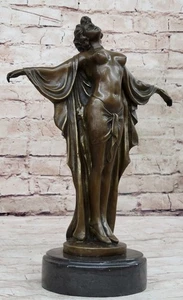 JUGENDSTIL AKT FRAU ERWACHT BRONZE SKULPTUR HEISSGUSS MARMORSOCKEL FIGUR - Bild 1 von 10