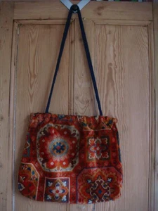 Vintage handmade Lined Carpet Shoulder Bag - Picture 1 of 5