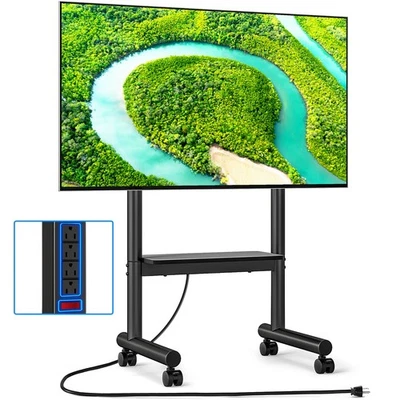 Rolling TV Stand with Wheels - Height Adjustable 43.6"-49.5" Mobile TV Cart New - Image 1 of 4