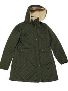 Ralph Lauren Women's Green Quilted Sherpa Lined Trench Jacket Coat Sz Medium EUC - Picture 1 of 10