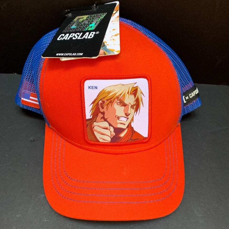 Street Fighter X Capslab Ken Trucker SnapBack Hat Collab/Red Blue Mesh/