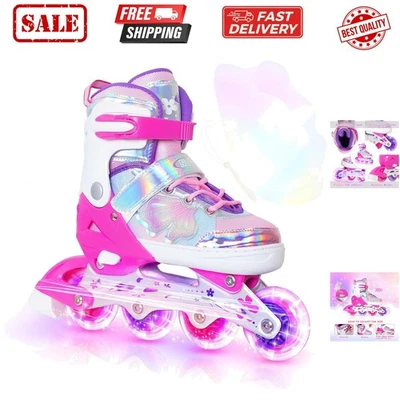 Patins em linha femininos para crianças meninos, 4 tamanhos patins ajustáveis lâminas borboleta... - Imagem 1 de 4