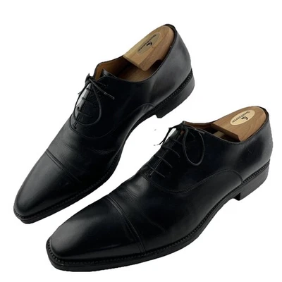 Santoni Made In Italy Men’s Black Cap Toe Oxfords Dress  Size 12 D Rubber Sole - Image 1 of 4