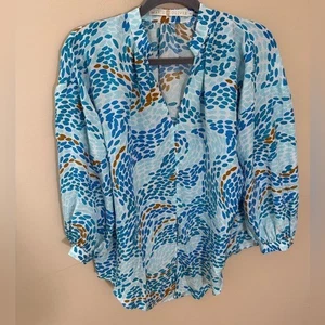 Marie Oliver Seidenbluse blau Print Bindeband Wickel Gr. XS - Bild 1 von 7
