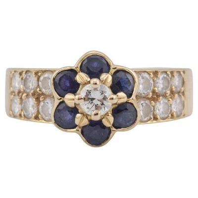 Кольцо из желтого золота 18 карат с французским сапфиром Van Cleef & Arpels Fleurette размер 5 - Изображение 1 из 4