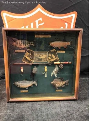 American Angling Bluegill Coho Salmon Wood Wall Hanging Fishing Shadow Box - Image 1 of 4