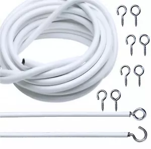 Net Curtain Wire White Window Voile Cord Cable FREE HOOKS & EYES Choose Lengths - Picture 1 of 5