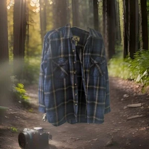 Field & Stream Mens Vintage XL Heavy Flannel Blue Buffalo Plaid Shacket - Picture 1 of 3