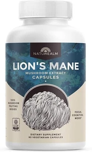 Naturealm Lions Mane Mushroom Supplement - Organic Brain Support for Focus 90ct - Picture 1 of 6