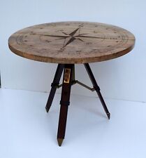 Mesa de té de café diseño antiguo de brújula náutica redonda de madera en...