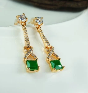 Damen-Ohrringe ausgeprägte  Ohrringe Filled Gold K18 /750er Edelstein Emerald - Bild 1 von 4