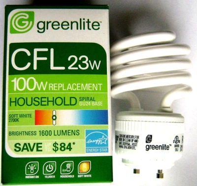 Greenlite 23W/ELS-GU24 23W (100W Equal) GU24 2700K Mini Spiral CFL Light Bulb - Image 1 of 4