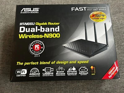 ASUS Dual Band Router RT-N66U 450 Mbps 4-Port Gigabit Wireless-N900 New - Image 1 of 4