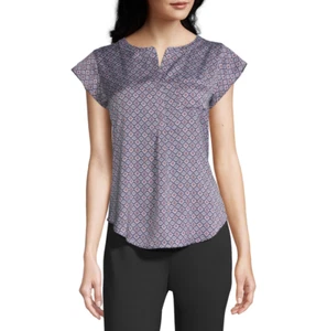 Liz Claiborne Split Crew Neck Short Sleeve Satin Blouse Sizes S, M, L, XL - Picture 1 of 4
