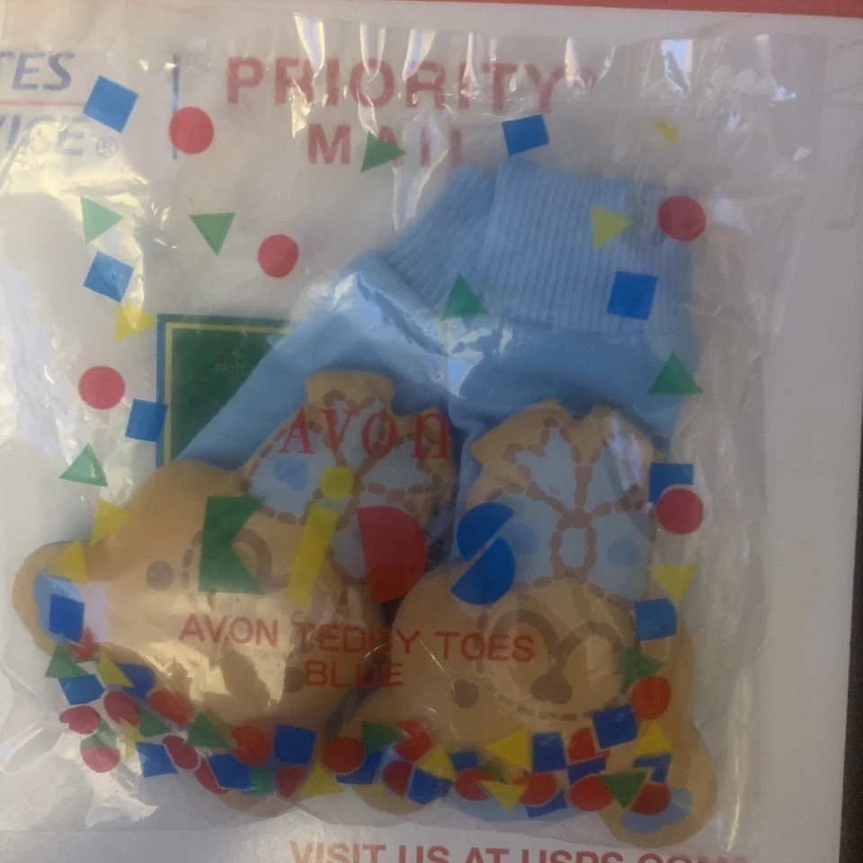 Vintage 1994 Avon Teddy Toes Baby Booties Socks Blue Rattle 0-6 Months New - Изображение 1 из 1