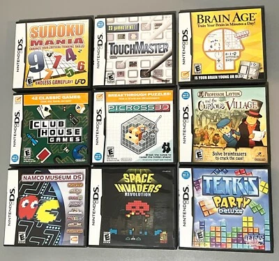 9 Nintendo DS Games Tetris Party Space Invaders Namco Museum Professor Layton - Image 1 of 4