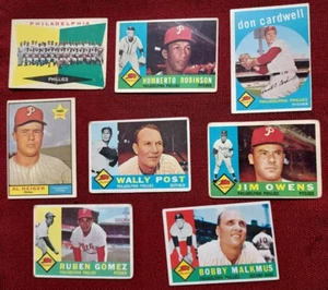 PHILADELPHIA PHILLIES 1959-1961 BASEBALL 8 CARD LOTWITH TEAM & ROOKIE GD TO EX - Picture 1 of 2