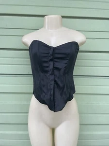 Nuovo corsetto ZARA nero effetto raso top felpa cuore scollo chiusura frontale taglia S - Foto 1 di 5